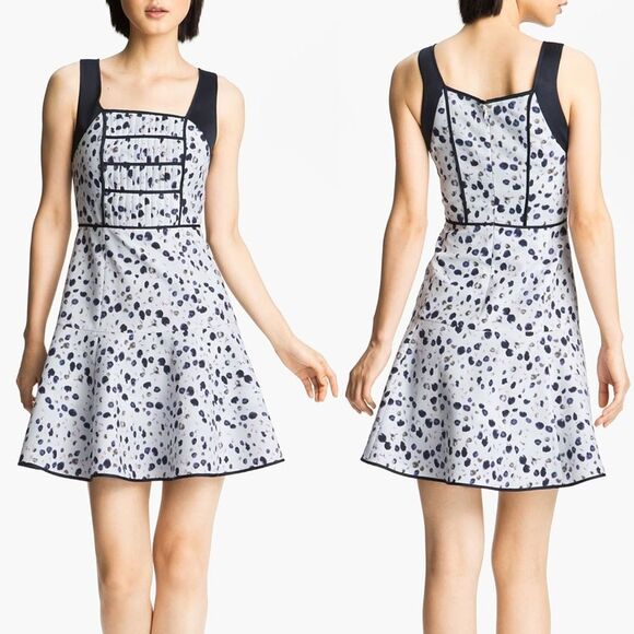 MCGINN Gray & Navy Dotted Pattern Fit & Flare Dress Women's Size 8 - Picture 1 of 7